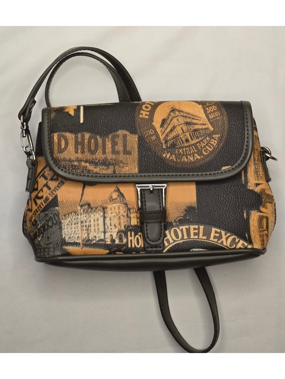 Sydney Love Vintage Hotel Print Crossbody Handbag Flap Bag Retro Travel Graphic